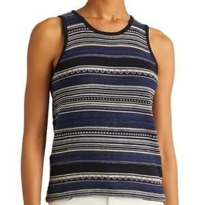 Lauren Ralph Lauren Linen Striped Jewel Neck Sleeveless Sweater Top MD